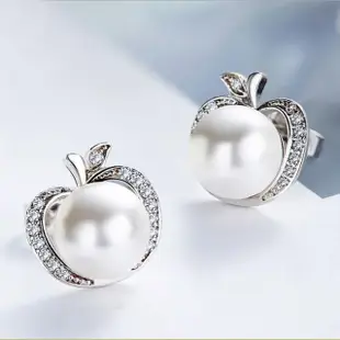 【Angel】珍珠蘋果甜美水鑽珍珠耳環(珠光銀)