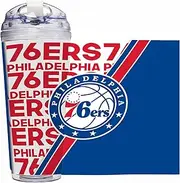 Rico Industries NBA Basketball Philadelphia 76ers 24oz Acrylic Tumbler with Hinged Lid, Officially Licensed Double Wall Tumbler with Straw