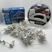Holiday Seasons 600 Clear Christmas Icicle Lights White Wire With Light Tacker