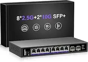 8 Port 2.5G Ethernet Switch with 2 x 10G SFP Uplink, NICGIGA Unmanaged 2.5Gb Network Switch, Plug & Play, Desktop/Wall-Mount, Fanless Metal Design.