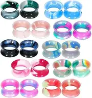 [Pesoncarl] Ear Tunnels 20Pcs 1g-0.5" Ear Stretching Kit Colorful Silicone Plugs for Ears Double Flared Flexible Men Women Gauges for Ears, Tunnels, Sterling Silver, no gemstone