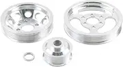 Set 3pcs Belt Pulley Car Wear Parts Billet Aluminum Crankshaft Crank Pulley Compatible For VW Golf GTI Jetta Bettle 99-05 1.8T 2.0L 20V(Silver)