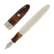 Kilk NovoBaroque Fountain Pen in Two Tone Tortoise Silver Trim - Fine Point -NEW