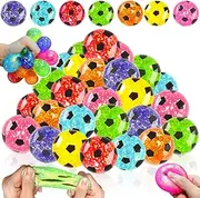 24 Pack Valentine's Day Gifts for Kids Prefilled with Soccer Glitter Stress Balls Stress Relief Jelly Football Valentine's Day Cards for Kids School Fidget Toys Classroom Exchange Gift Party Favors