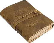 Leather Journal for women and men embossed 8 x 6 inch Handmade Lined craft paper mother earth notebook writing notepad book of shadows journal