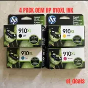 4 Pack OEM HP 910XL Black Cyan Yellow Magenta Ink set 910 XL Lot Exp 2022-2023