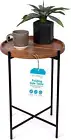 BIRDROCK HOME Folding Side Table with Removable Wood Tray - Black Metal Foldabl