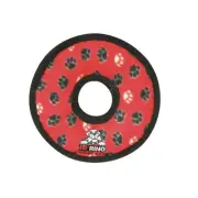 Tuffy Jr Ring Interactive Play Plush Dog Squeaker Toy Red Paw Print