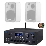 Pyle PDA99BU 2-Channel Home Audio Bluetooth Receiver, 2x 4" White Speaker, Wire