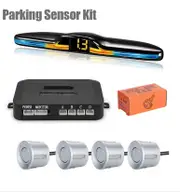 LED Parking Sensor System Backlight Parktronic Monitor Display Kit Backup Detector Assistant 4 Probes Silver Sensors
