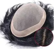 Mens Wig Hair Breathable Fine Mono Top with NPU Around Men Toupee Human Hair Systems Men's Hair Prosthesis Mens Toupee(6x9)