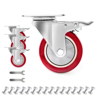D&L 4 Inch Plate Swivel Castors Wheels 1800lbs Heavy Duty Castors with Brake Pol