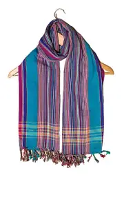 Kikoi Vibrant Gift 100% Cotton Ethnic Tassels Scarf Beach Wrap Kenya Made Blue