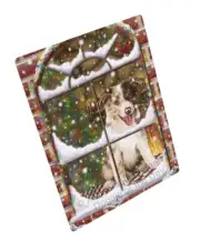 Come Home For Christmas Border Collies Dog Woven Throw Sherpa Blanket T248