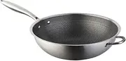 Ciieeo Stainless Steel Wok Honeycomb Pattern Comfortable to Hold Handles Non Stick Great for Cooking