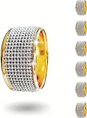 Silver Diamond Glod Napkin Rings Set , Rhinestone Napkin Holder for Dining, Easter, Thanksgiving, Wedding,Bling Cloth Holder Full of Crushed Diamond,Party of Table Setting Home Decor (6)