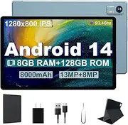 Android 14 Tablet, 10.1 Inch Android Tablet PC, 8GB RAM 128GB ROM 1TB Expand, 8000mAh Battery, Octa-Core 10.1 Inch with 13MP+8MP Camera/Bluetooth/GPS/WiFi/HD Display (Light Blue)
