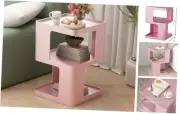 Metal Small Nightstands, Modern Side Table with 3 Tiers Storage, Pink End