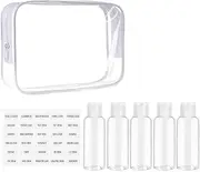 5 PCS Travel Bottles for Toiletries, Leak Proof Travel Bottles Set for Travel Makeup with Labels and Storage Bag, Refillable Transparent Cosmetic Containers for Shampoo Lotion