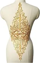 Lace Applique，Embroidered Appliques， Large Silver Baroque Fabric Appliques Hollow Grid Noble Embroidered Gown Collar Sew Iron On Patch for Wedding Clothes Dress DIY