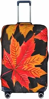 [Pvinnk] Fall Red Leaves Print Protective Luggage Cover Elastic Washable Suitcase Protector Travel Gear Protector, White, Medium