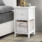 2 PCS Nightstand Bedside Table Drawer Under Shelf Storage With Wicker Basket