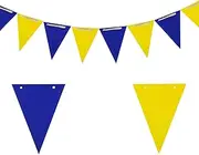 20 Feet Double Sided Navy Blue and Yellow Glitter Pennant Banner - Paper Triangle Flags Bunting - Party Decoration Supplies - Great for Birthday, Wedding, or Any Parties Events