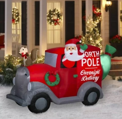Santa's Delivery Truck Squirl & Sack 7.5 Foot Air blown Inflatables Holiday Time