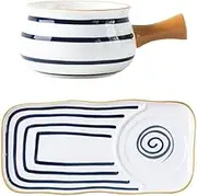 Soup Bowl with Handle Japanese-Style, 500ML Soup Bowls in China Porcelain Ceramic Oven Microwaveable Microwave Safe Kitchen for Noodles Porridge Breakfast-E