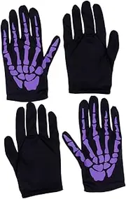 [Holibanna] 2 Pairs Skeleton Hand Bone Gloves skeleton mittens skeleton finger gloves long skeleton gloves full finger skeleton gloves bone skull gloves halloween 95% polyester Long glove