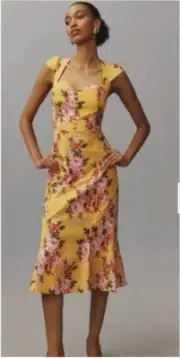 NWT Anthropologie The Cecily Fit & Flare Sweetheart Dress Size S Yellow #8A408