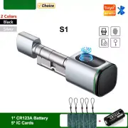 Smart Cylinder Lock With Tuya Bluetooth Fingerprint 13.56mhz IC Card Battery Lot