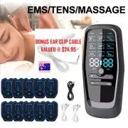 TENS EMS MACHINE MASSAGER RECHARGEABLE + 10 PADS + 2 CABLES +++ 100 + SOLD ⭐⭐⭐⭐⭐