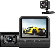 1080P DVR Dash Camera 3-Lens Front & Inside & Rear Camera Driving Recorder 2 Inch Screen Dashcam Support Night-Vision/Motion Detection/Loop Recording