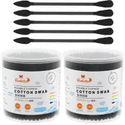 Black Cotton Swabs Precision Pointed - 400 Count Organic Pointy