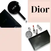 Christian Dior Quilted Hand Mirror & Leather Clutch Pouch Black Houndstooth NIB