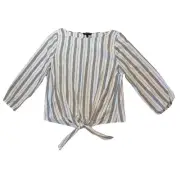 NWT Banana Republic Womens Top Small Gray Striped Blouse Tie Front Textured
