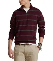 Polo Ralph Lauren Luxury Jersey Striped Quarter-Zip Pullover, Burgundy, M