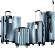 [AUSWAY] 4Pcs Luggage Set Carry On Suitcase Traveller Bag Hard Shell Front Hook Lightweight Ice Blue