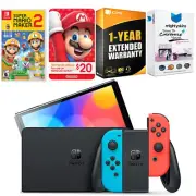Nintendo Switch Neon Red/Blue OLED + Mario Maker 2 Game + $20 eShop Gift Card