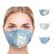 Catzon 3Packs 3D Reusable Breathable Adjustable Cloth Face Masks Glitter Sequin Face Cover-A