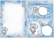 Writing Paper Set Letter Pad with Envelope for Boys Children Robot Children's Motif Letter Paper Pad Lined (A5 Pad with 25 Sheets + 15 Envelopes)