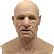 Halloween Mask Realistic Bareheaded Old Man Mask Latex Full Face Scary Halloween Headgear for 8+ Years Old Party Parade Cosplay Costume Props Old Man Mask