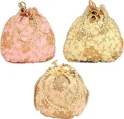 Touchstone Traditional Indian Hand Embroidered Shopping Gifts Jewelry Wedding Faux Pearls Strings Drawstring Bag for Women., Pista Cream Pink 8.5/''x8/'' (TSPO-039-02----)