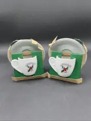 LOUMIDIS PAPAGALOS GREEK COFFEE ADVERTISIGN SET OF TWO CUPS AND SAUCERS NWOB