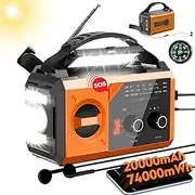 20000mAh Hand Crank Emergency Radio, AM/FM/NOAA Weather Radio, Emergency Radio,Multi-Function Solar Powered Radio,Solar Panels,USB Type-C Charging,Torch & LED Reading Lamp,SOS Alarm,Compass(Orange)