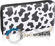 [OATIPHO] Stylish Cow Pattern Wallet Pu Leather Purse with Beaded Tassel Wristlet