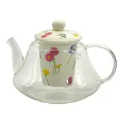 EUROPE WARE Clear Glass Teapot Floral Ceramic Infuser Cottagecore NEW NIB