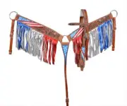 Showman Headstall Set with Red, Silver and Blue Fringe! FREE SHIPPING!