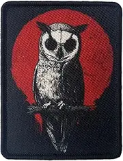[Viusneun] Owl Under The Blood Moon Print Patch, Animal Bird Tactical Morale Badge Military Patches Hook and Loop Sew On for Clothing, Dress, Hat, Backbags